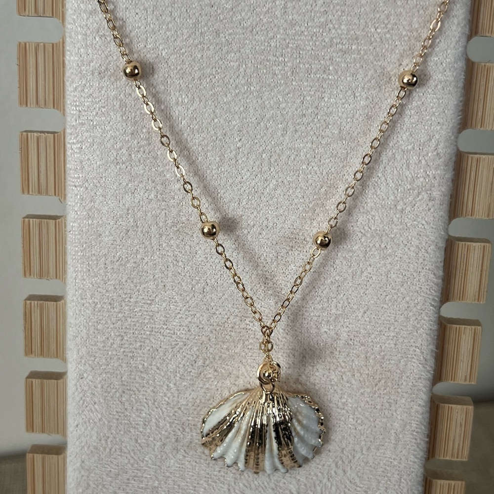 Gold and White Nautical Shell Necklace